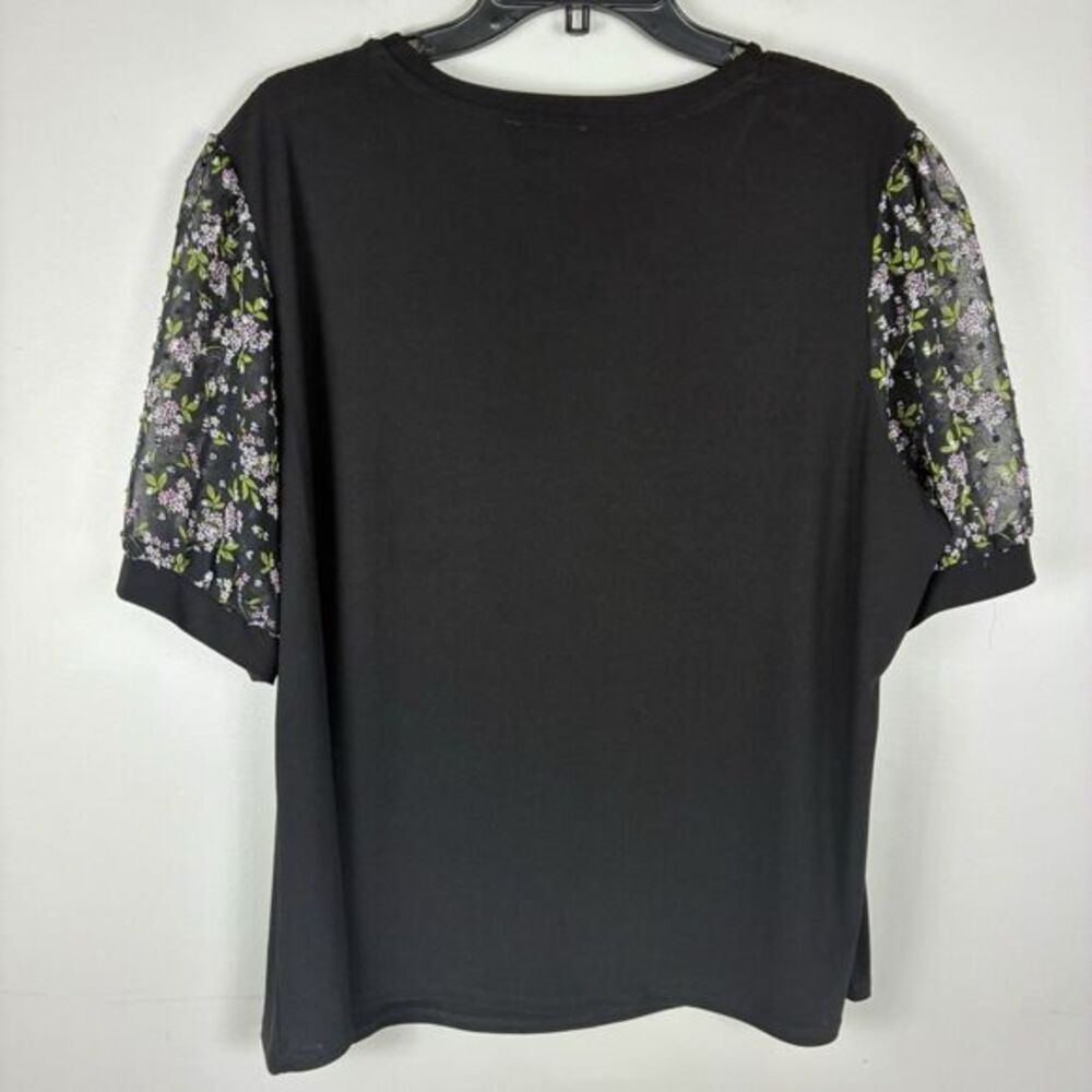 CeCe Swiss Dot Blouse Woman’s Sz 2X Plus Black Short Sleeve Coquette Romantic‎ - Picture 5 of 8